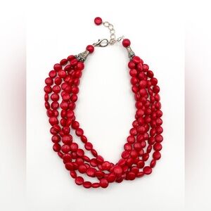 Elegant, Heavy Red Beaded 5-Strand Necklace 220 grams
